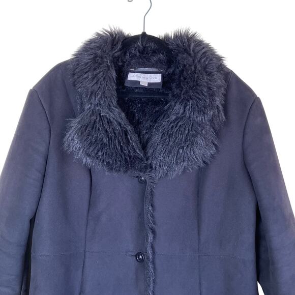 Jones NY Sz XL Vintage Y2K Penny Lane Style Faux Fur/Suede Winter Coat Black - Picture 2 of 16